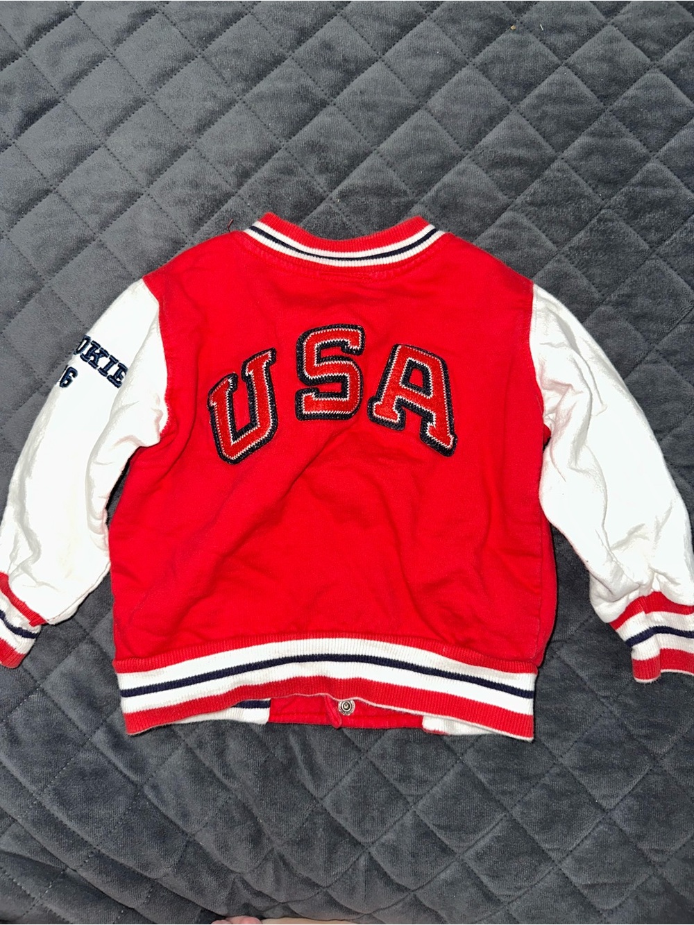 Red & White Kids Baseball Jacket - Picture 3 of 3